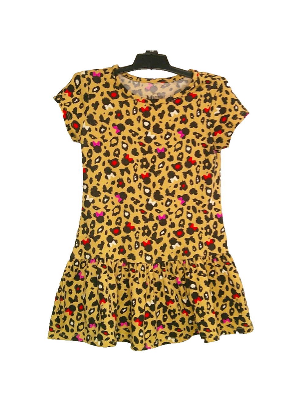 Disney Minne Mouse Girls XS 4-5 Leopard Short Sleeve Dress